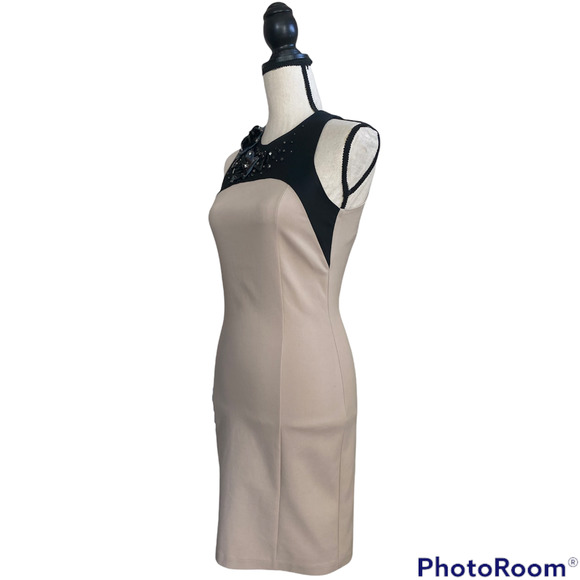 AMEN Beige and Black Embellished Fitted Dress - Picture 8 of 15